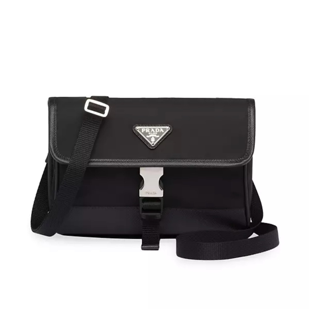 PRADA RE-NYLON & SAFFIANO LEATHER SMARTPHONE CASE BAG- NERO/BLACK